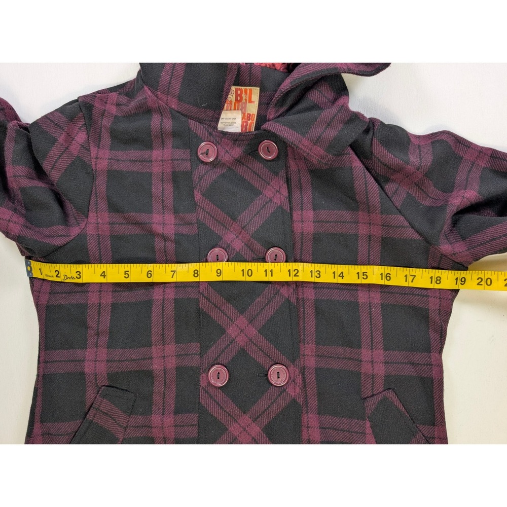 Billabong Womens Plaid Double Breasted Hooded Jacket Burgundy Black Pea Coat L - Picture 5 of 9